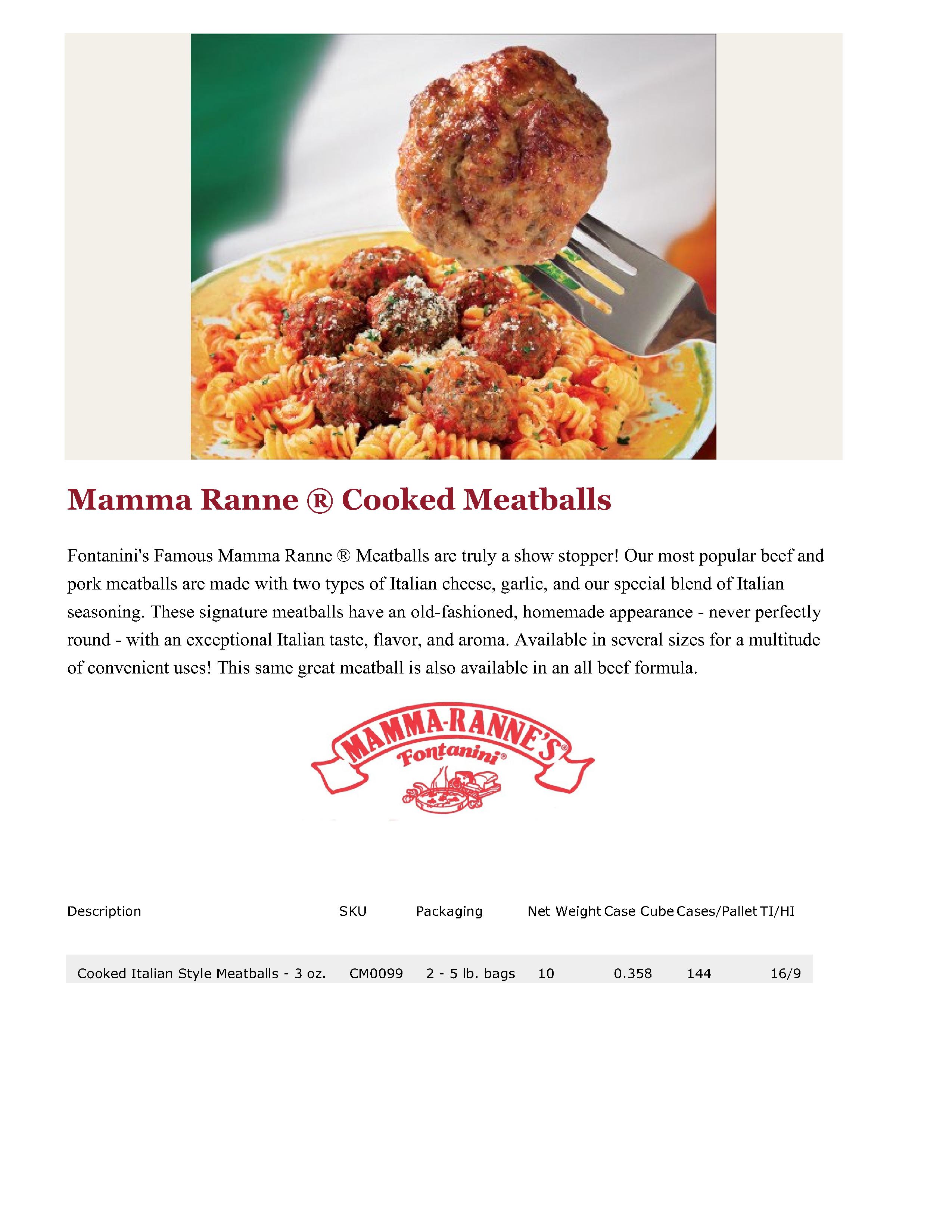Mamma Ranne Cooked Italian Style 3oz Meatballs