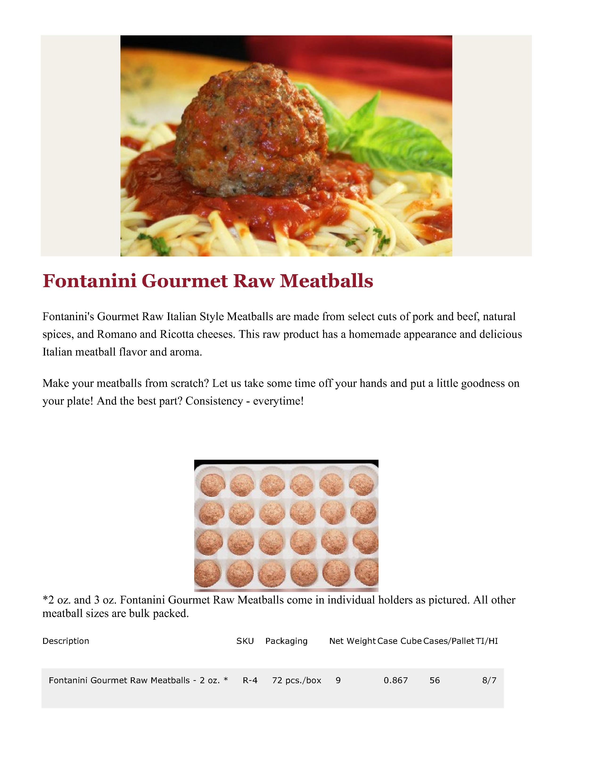 Fontanini Gourmet Raw 2oz Meatballs