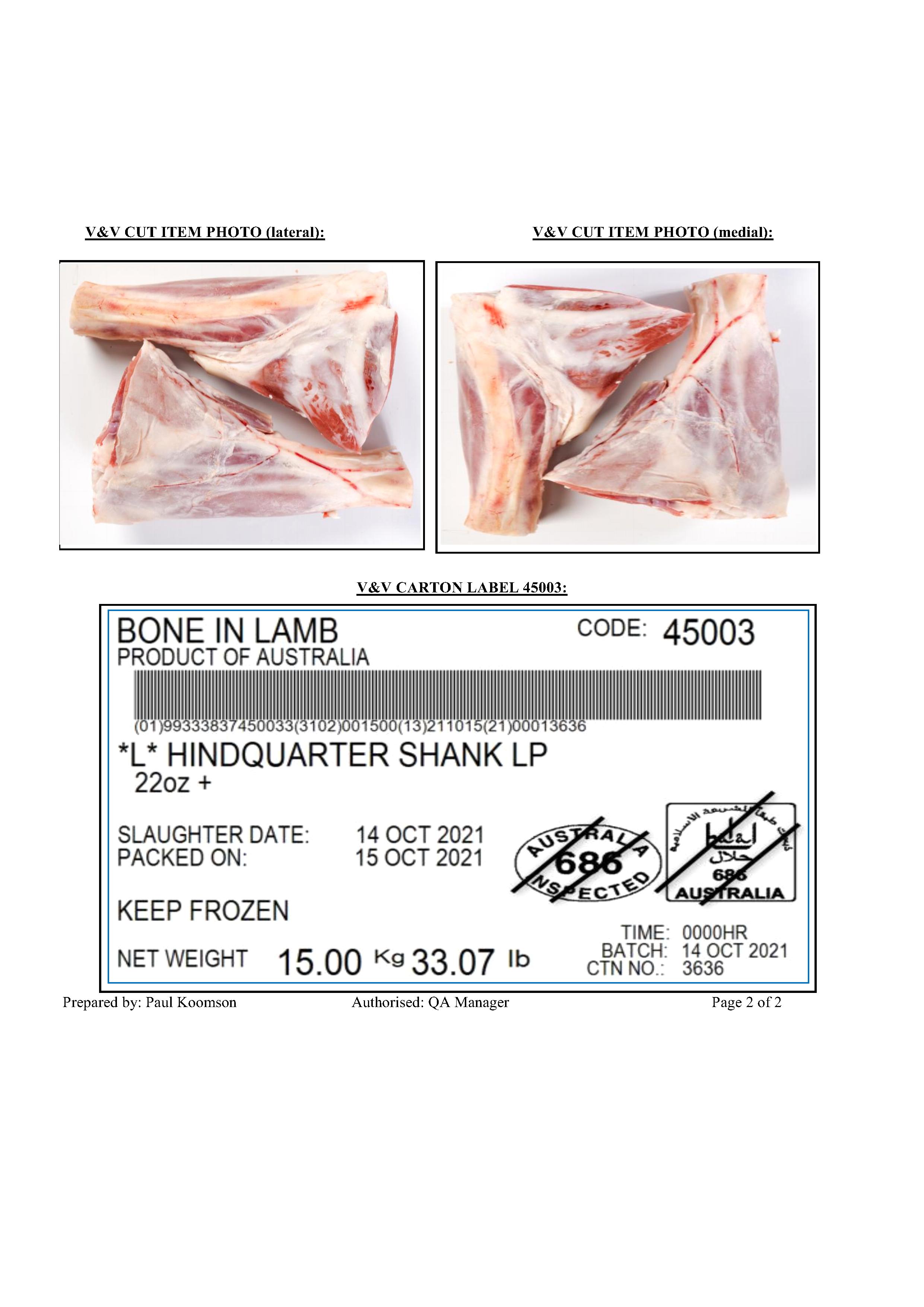V&V Bone in Lamb Hindquarter Shank 22oz