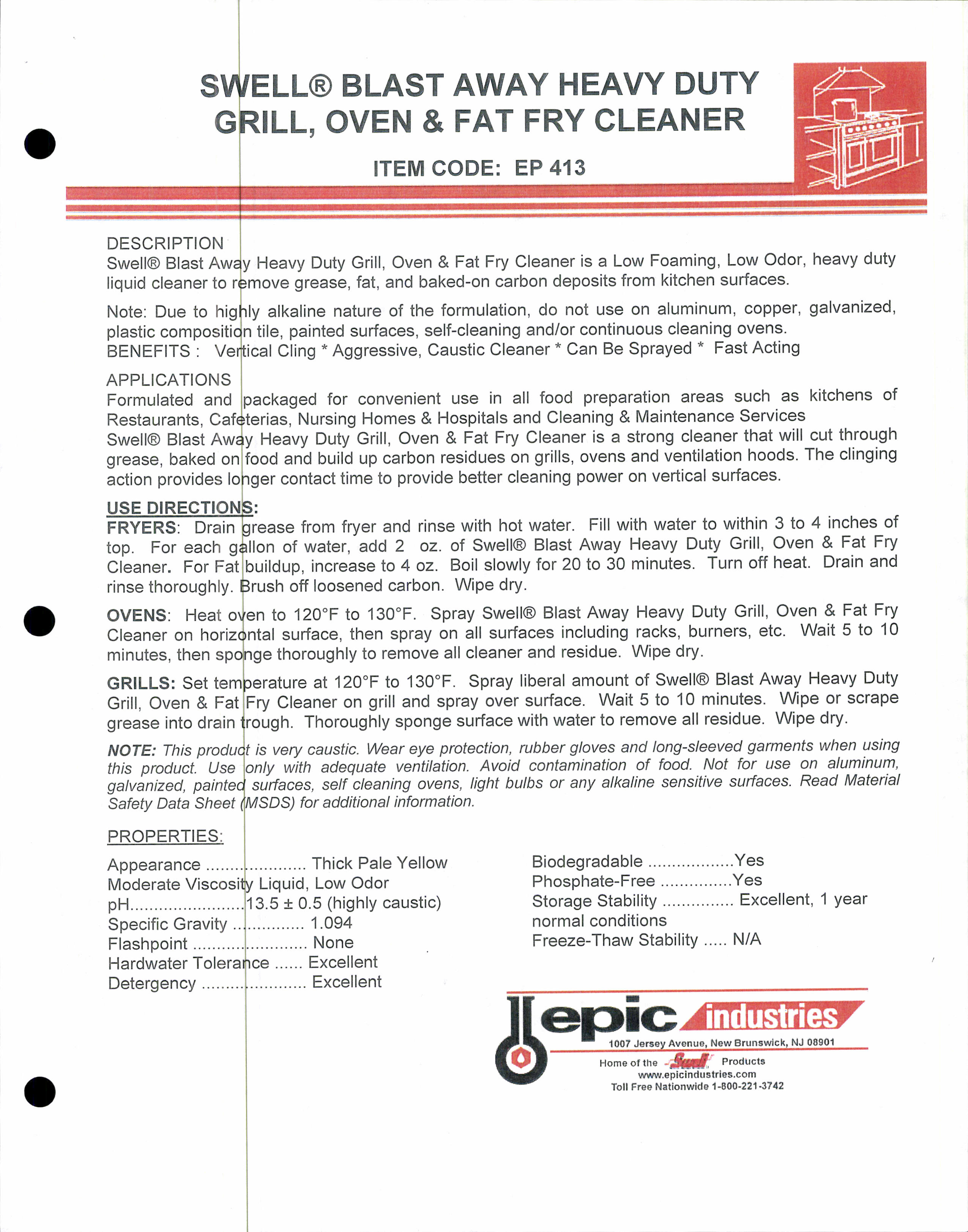 +Swell 413 Blast Grill Cleaner 4/1 gl