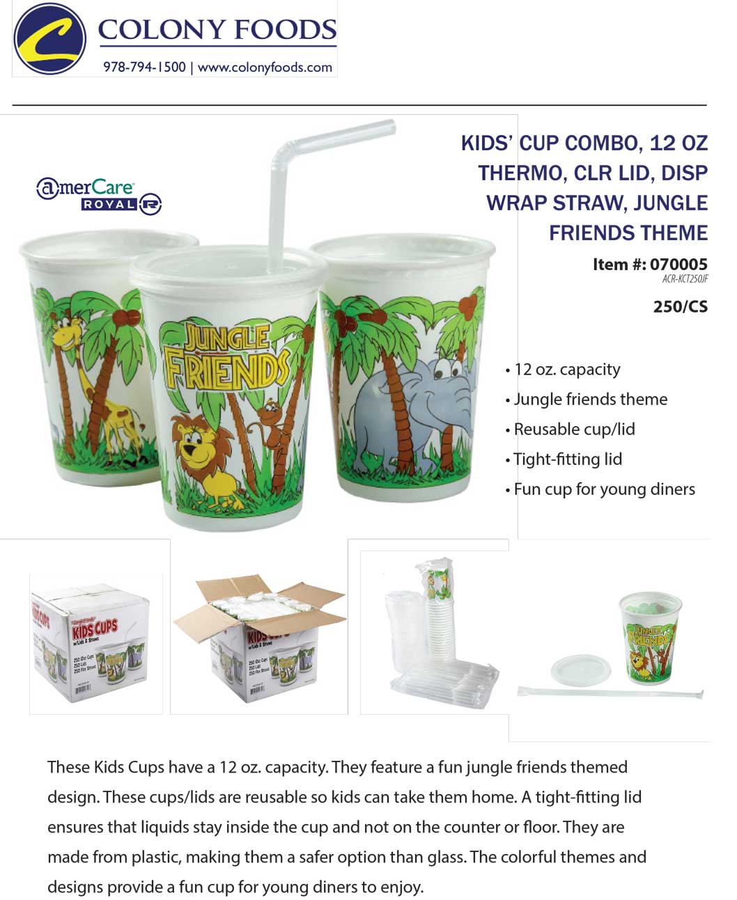 Cup HU-12TR Kids Plastic 12oz 250ct