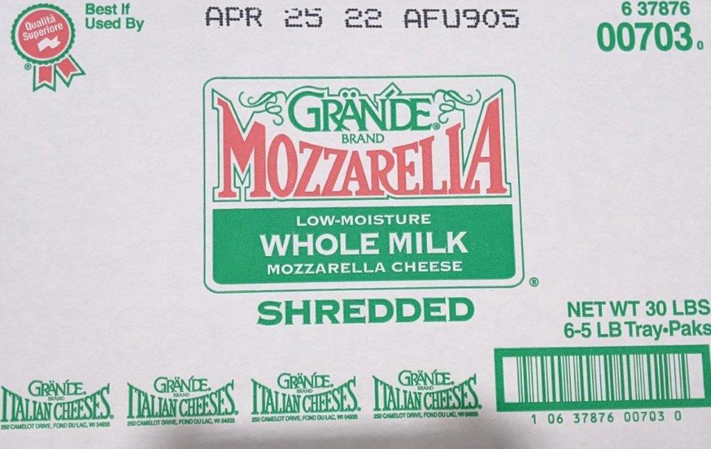 Grande 703 Shred Whole Milk Mozzarella 6/5#