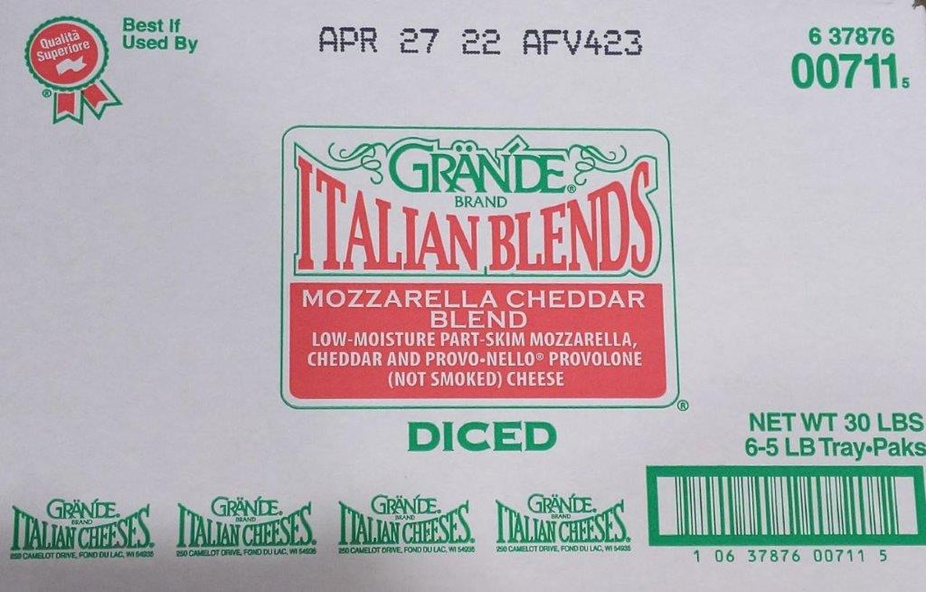 Grande 711 Diced Mozzarella Cheddar Blend 6/5#