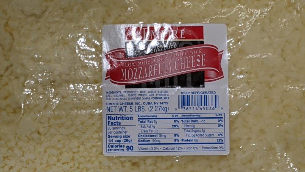 Empire 45038 Diced Whole Milk Mozzarella 4/5#