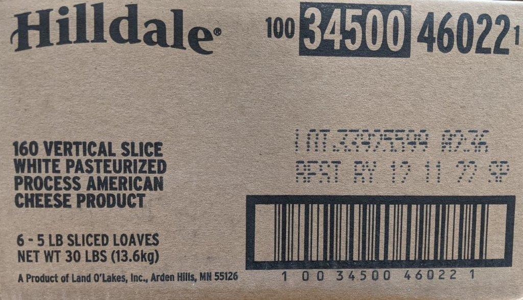 Hilldale 34500 American 160 Vertical Slice Cheese 6/5#